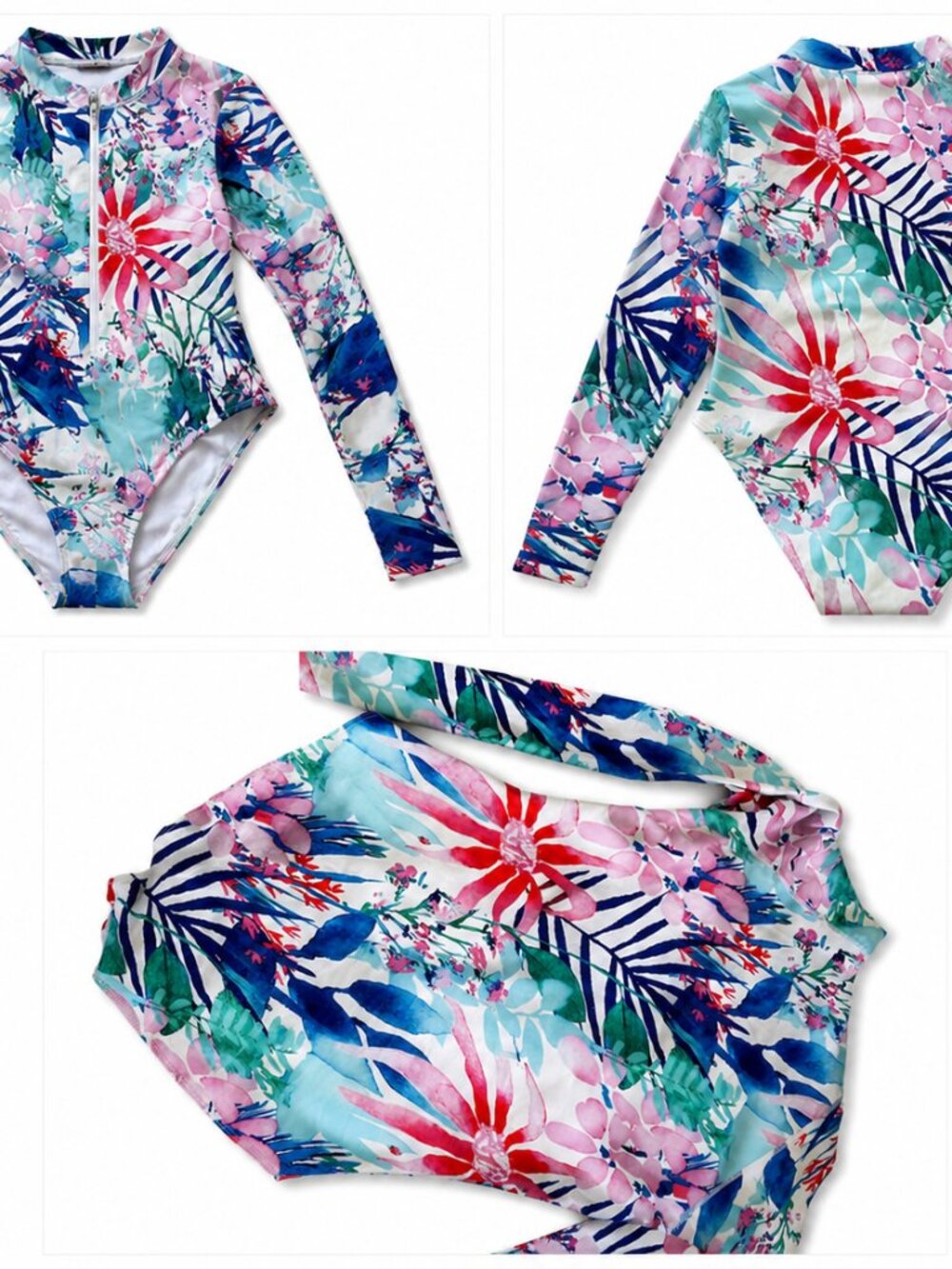 Women's Floral Long Sleeve One-Piece Swimsuit / Rash Guard – Size XL